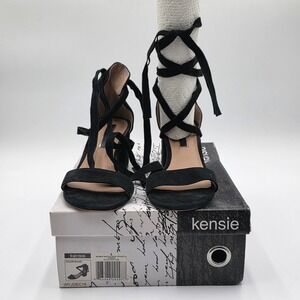 Kensie Terezia Black Suede Lace Up Block Heel Sandals Women's Size 6 KS171240